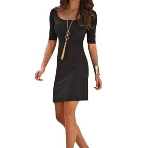 Boston Proper Black Elbow Cuff Sleeve Scoop Neck A-Line Nylon Knit Dress Size S